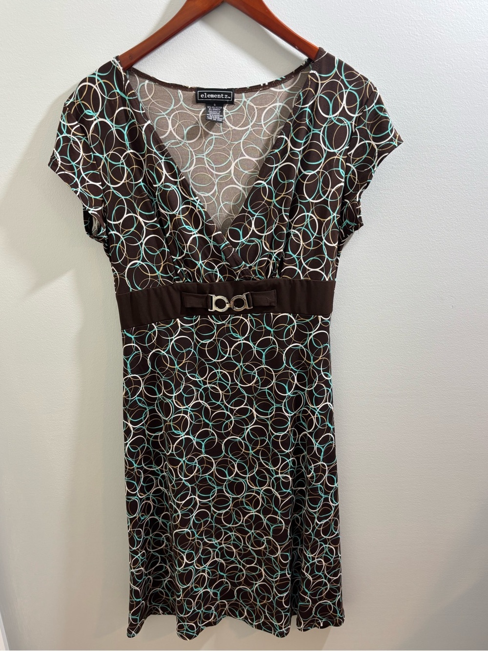 Y2K Elementz Chocolate Brown Turquoise Empire Waist Dress Buckle Detail S